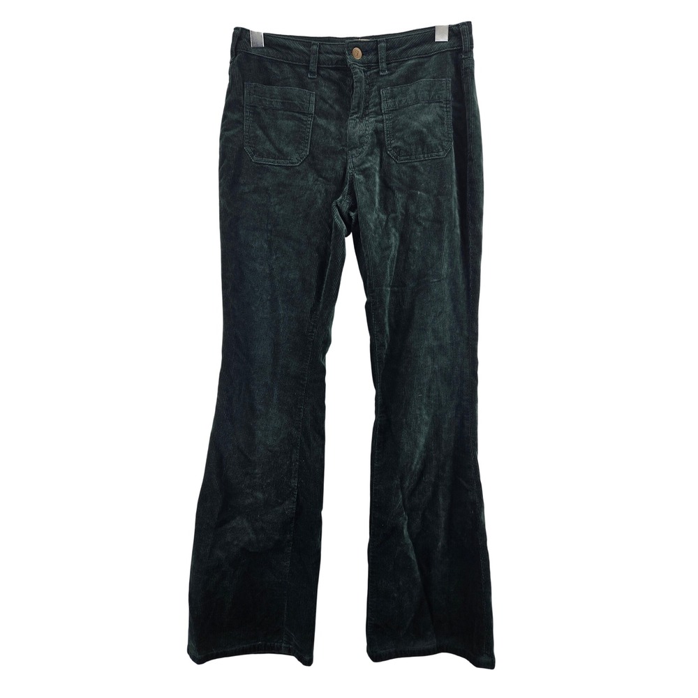 Anthropologie Pilcro Forest Green Flare Corduroy Pants 28 Mid Rise Patch Pockets